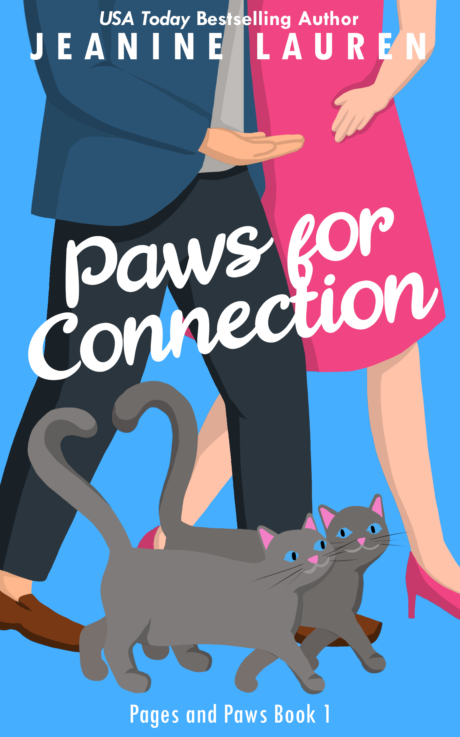 Paws for Connection_Ebook Cover with a couple and a pair of grey kittens. Title is Paws for Connection
